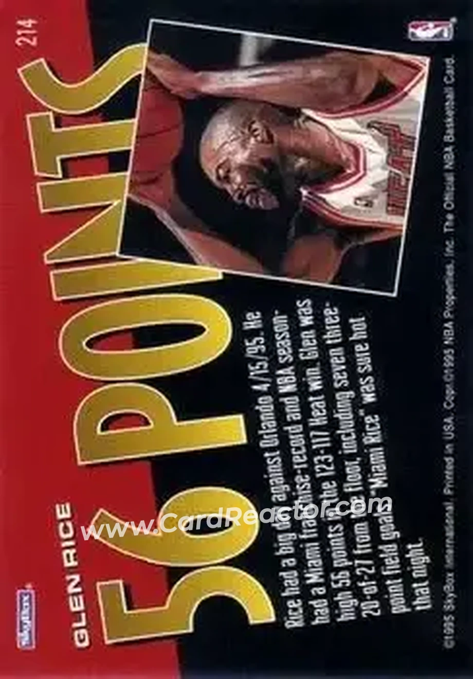 1995-96 Hoops #214 - Glen Rice - Miami Heat - Back