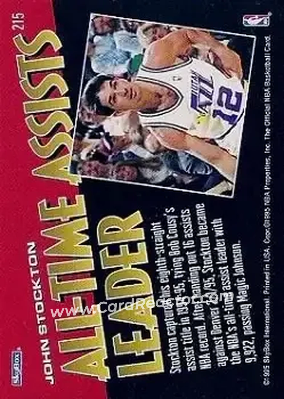 1995-96 Hoops #215 - John Stockton - Utah Jazz - Back
