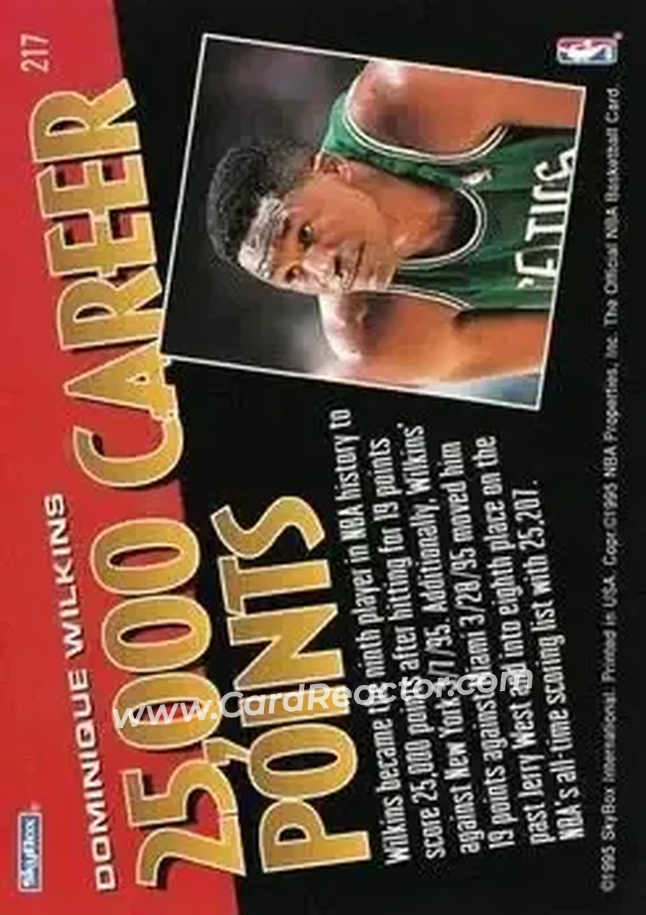 1995-96 Hoops #217 - Dominique Wilkins - Boston Celtics - Back