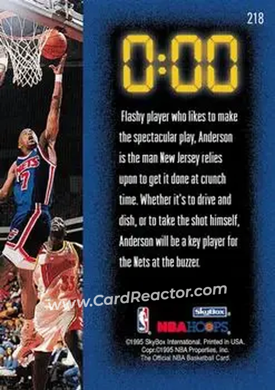 1995-96 Hoops #218 - Kenny Anderson - New Jersey Nets - Back