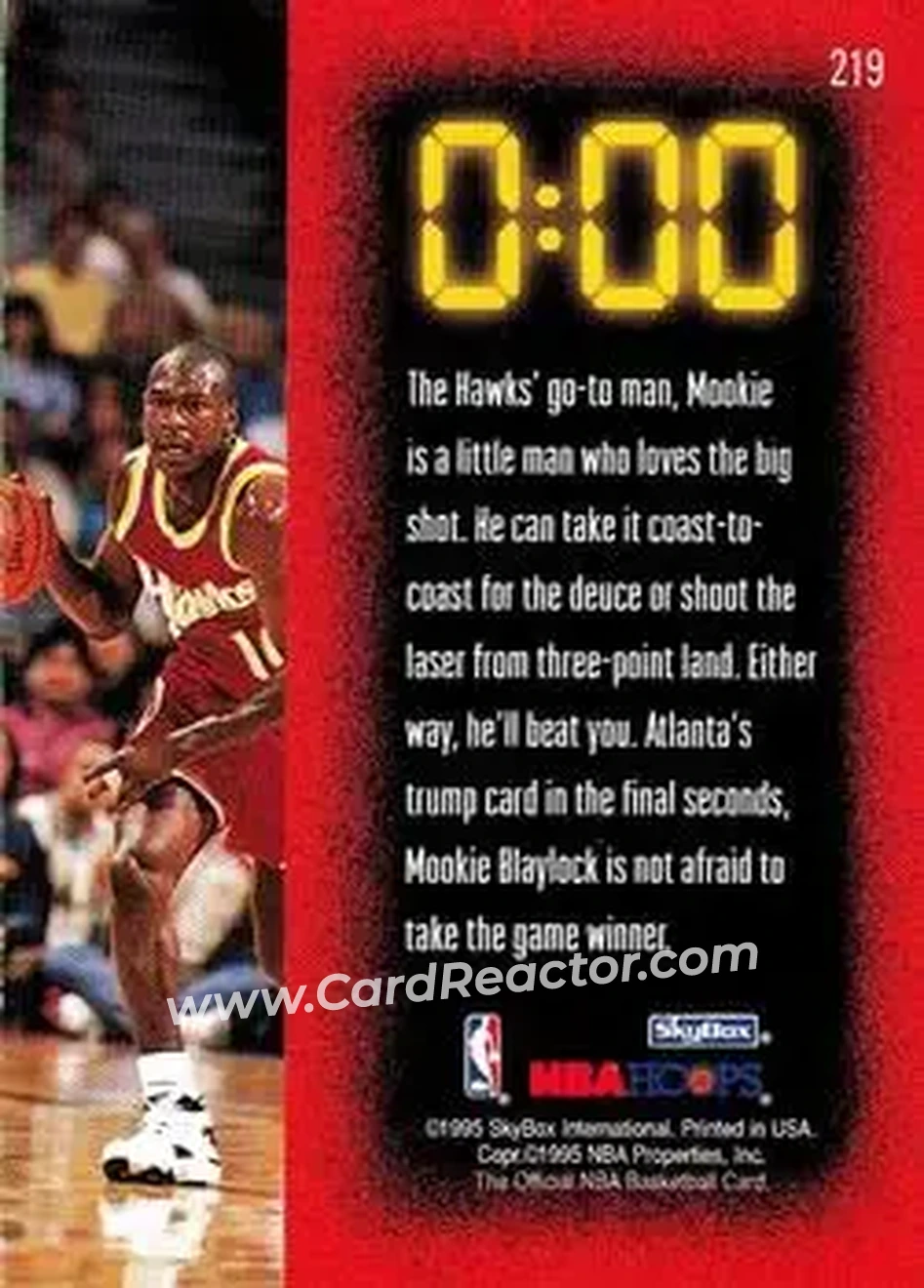 1995-96 Hoops #219 - Mookie Blaylock - Atlanta Hawks - Back