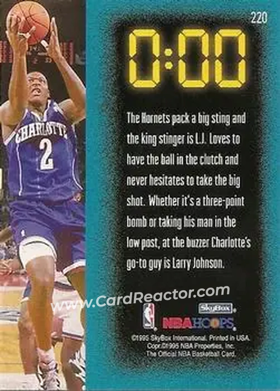 1995-96 Hoops #220 - Larry Johnson - Charlotte Hornets - Back