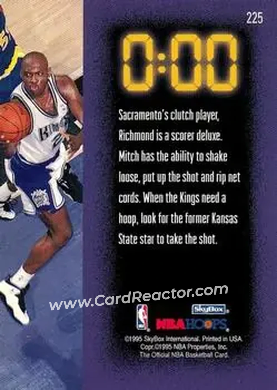 1995-96 Hoops #225 - Mitch Richmond - Sacramento Kings - Back
