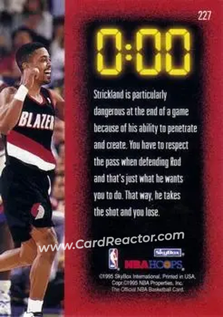 1995-96 Hoops #227 - Rod Strickland - Portland Trail Blazers - Back