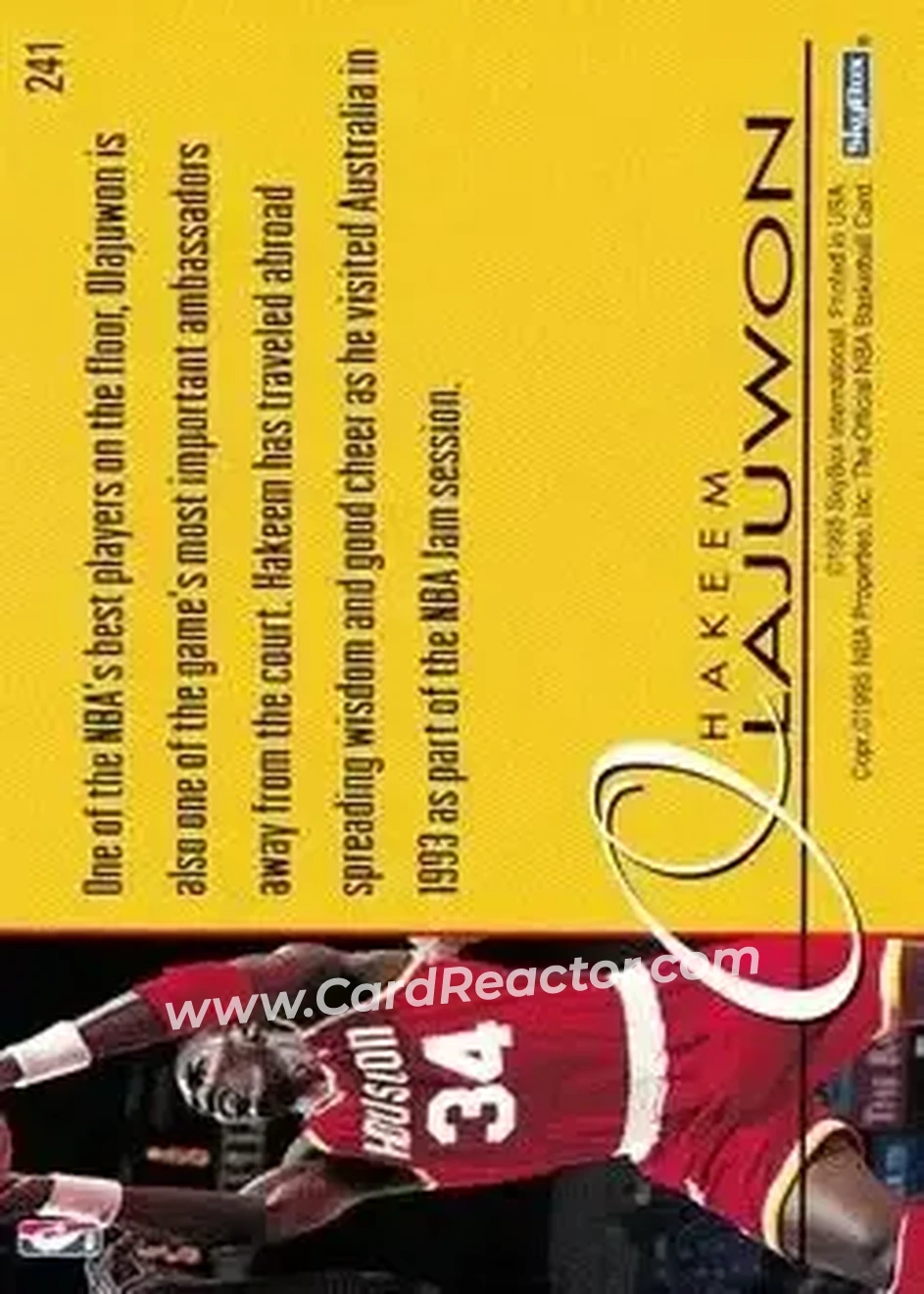 1995-96 Hoops #241 - Hakeem Olajuwon - Houston Rockets - Back 1995-96 Hoops #241 - Hakeem Olajuwon - Houston Rockets - Back