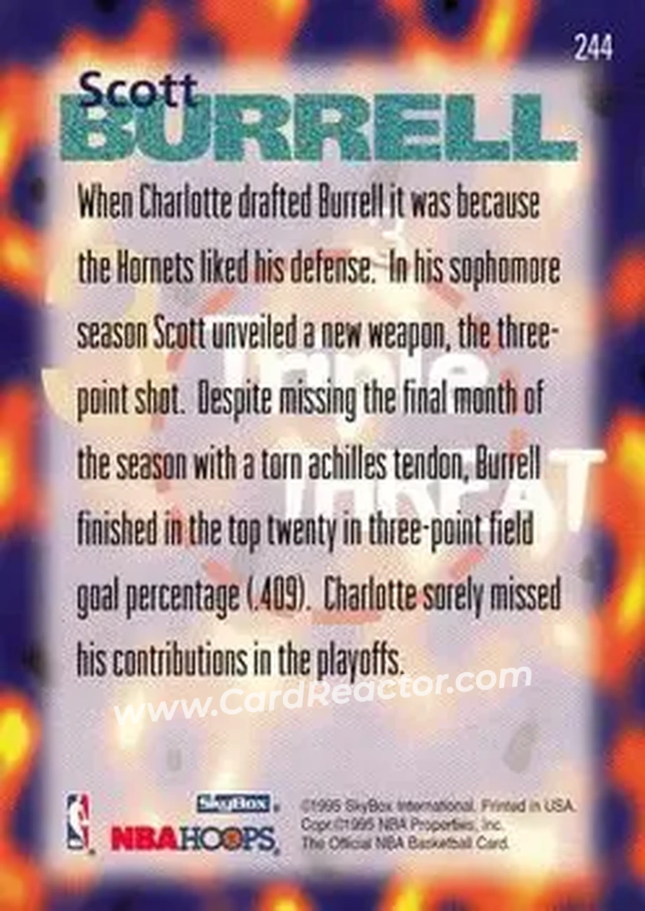 1995-96 Hoops #244 - Scott Burrell - Charlotte Hornets - Back