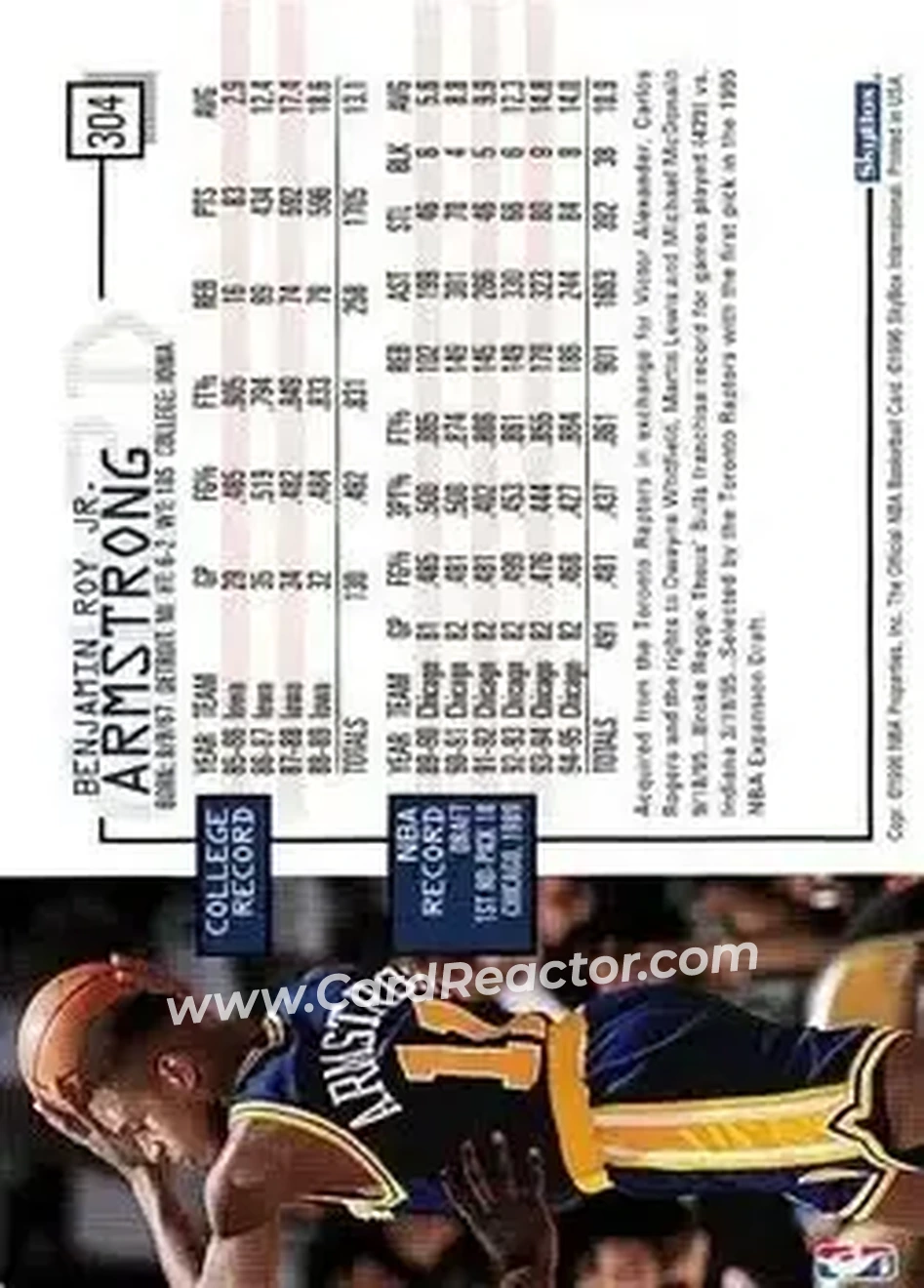 1995-96 Hoops #304 - B.J. Armstrong - Golden State Warriors - Back