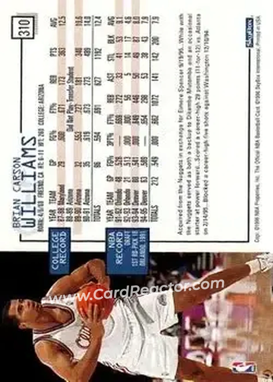 1995-96 Hoops #310 - Bison Dele - Los Angeles Clippers - Back