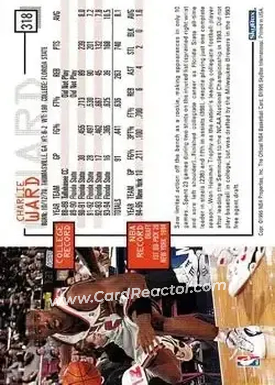 1995-96 Hoops #318 - Charlie Ward - New York Knicks - Back