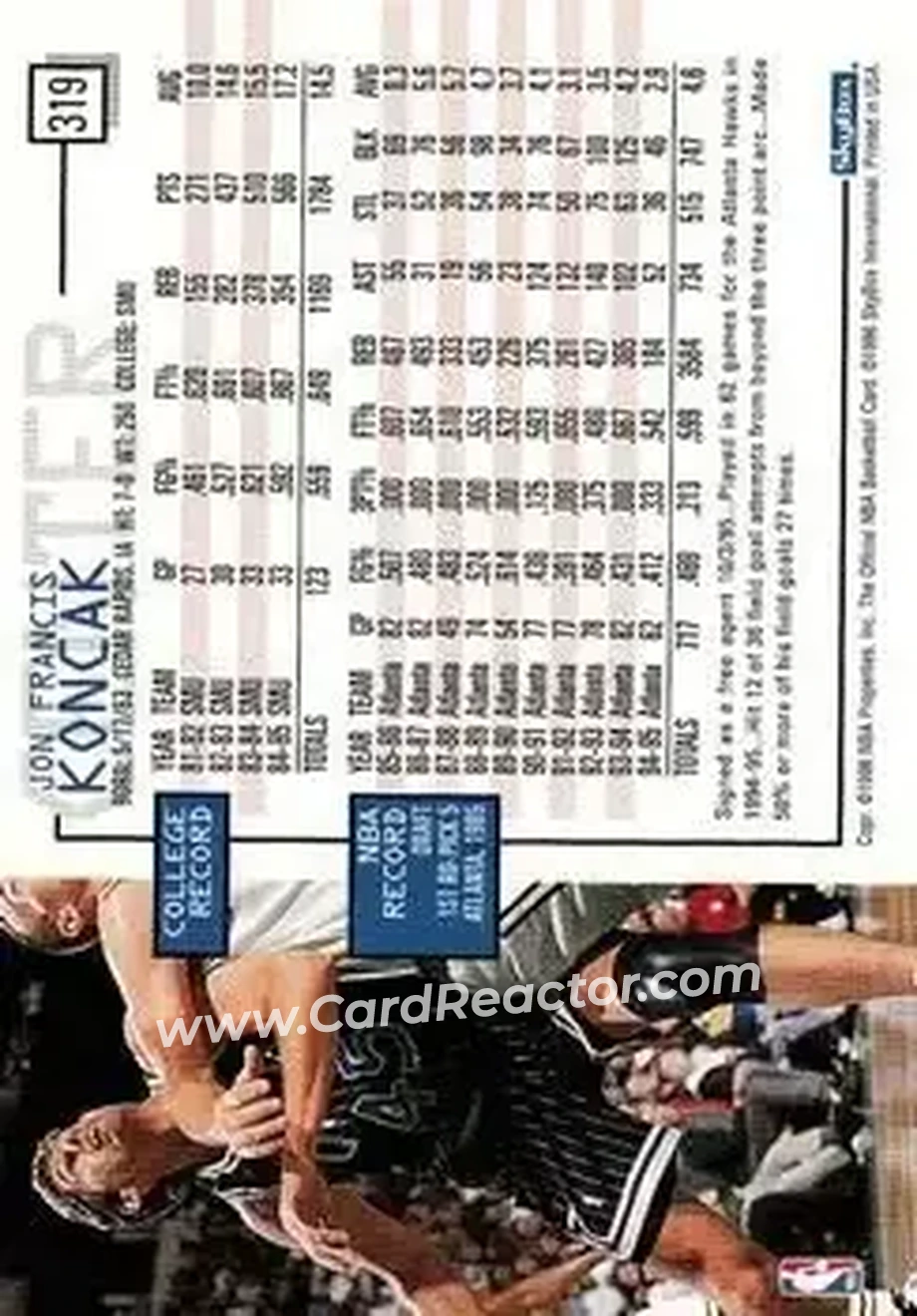 1995-96 Hoops #319 - Jon Koncak - Orlando Magic - Back