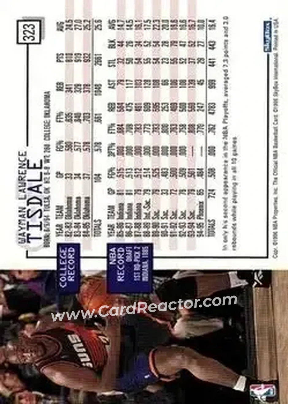 1995-96 Hoops #323 - Wayman Tisdale - Phoenix Suns - Back