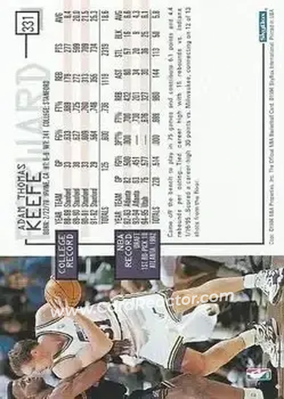 1995-96 Hoops #331 - Adam Keefe - Utah Jazz - Back 1995-96 Hoops #331 - Adam Keefe - Utah Jazz - Back
