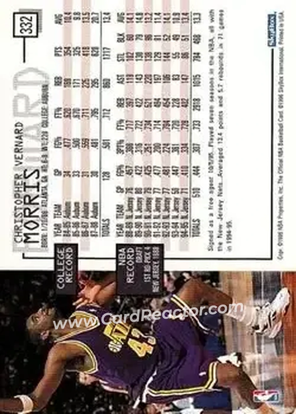 1995-96 Hoops #332 - Chris Morris - Utah Jazz - Back 1995-96 Hoops #332 - Chris Morris - Utah Jazz - Back