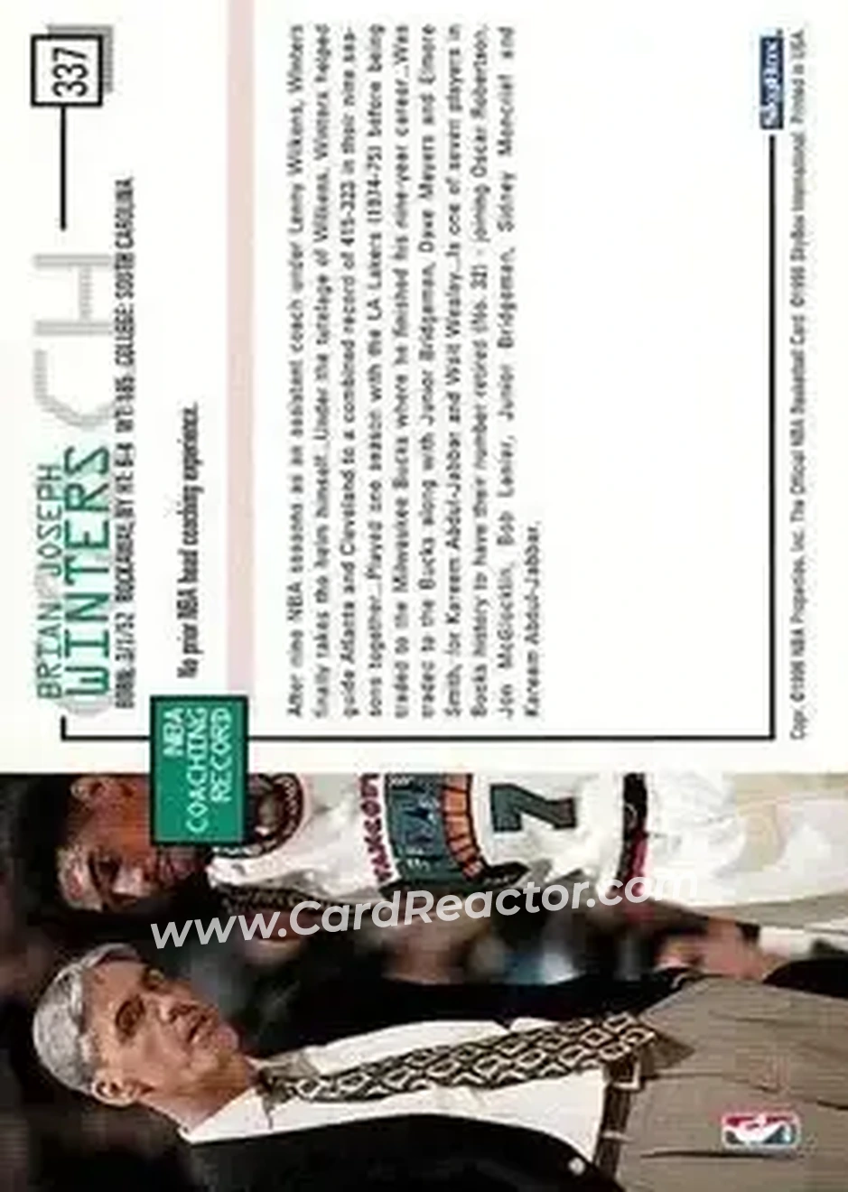1995-96 Hoops #337 - Brian Winters - Vancouver Grizzlies - Back 1995-96 Hoops #337 - Brian Winters - Vancouver Grizzlies - Back