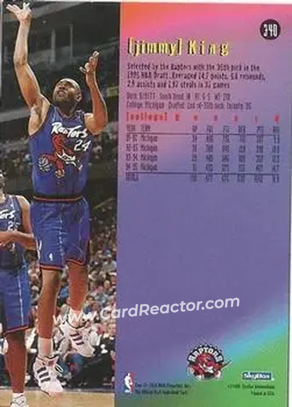 1995-96 Hoops #340 - Jimmy King - Toronto Raptors - Back 1995-96 Hoops #340 - Jimmy King - Toronto Raptors - Back
