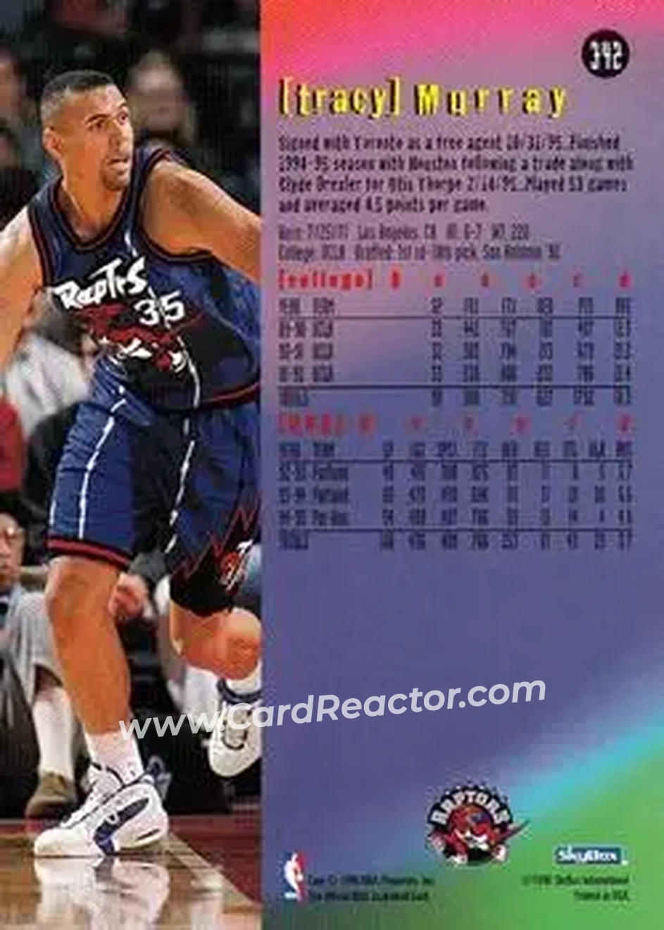 1995-96 Hoops #342 - Tracy Murray - Toronto Raptors - Back 1995-96 Hoops #342 - Tracy Murray - Toronto Raptors - Back