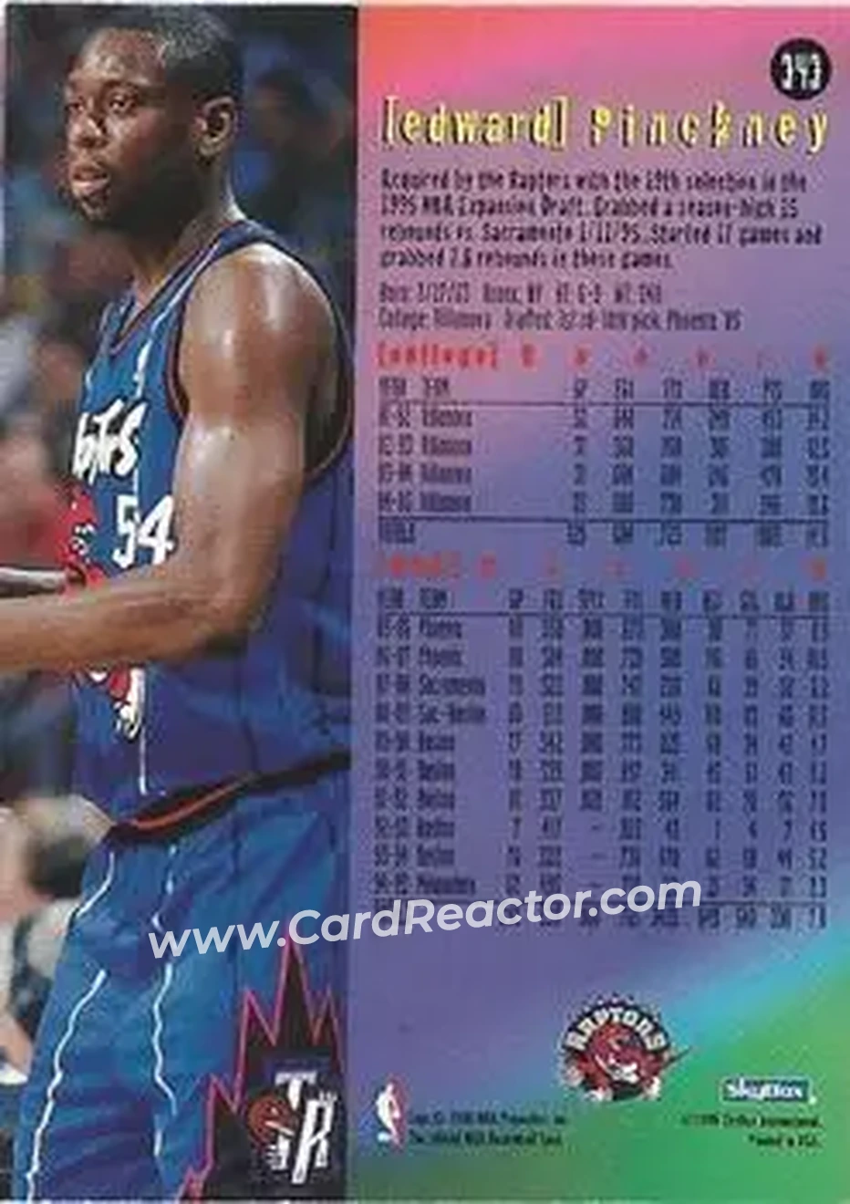 1995-96 Hoops #343 - Ed Pinckney - Toronto Raptors - Back