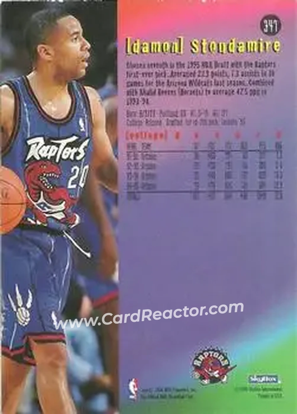 1995-96 Hoops #347 - Damon Stoudamire - Toronto Raptors - Back