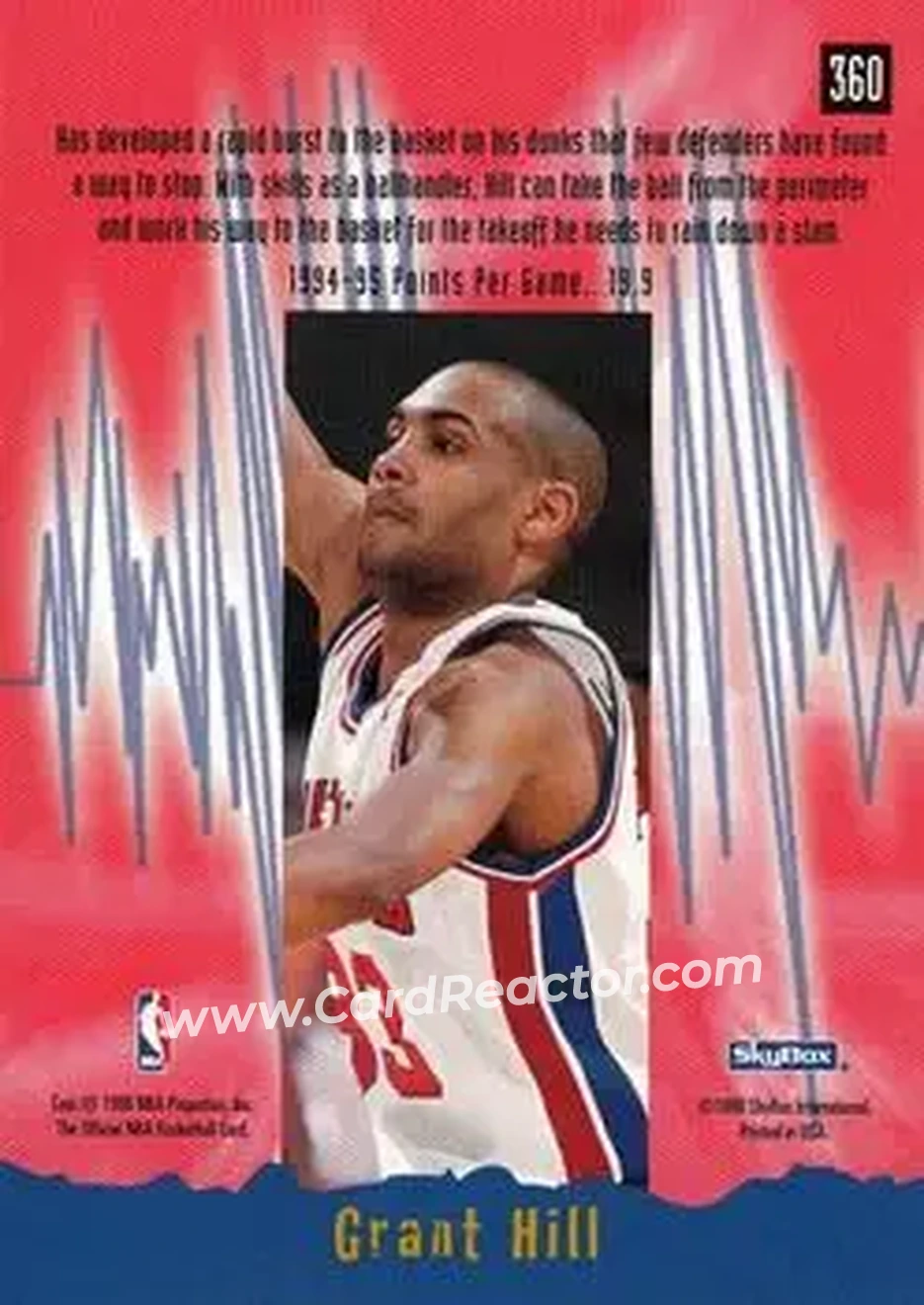1995-96 Hoops #360 - Grant Hill - Detroit Pistons - Back
