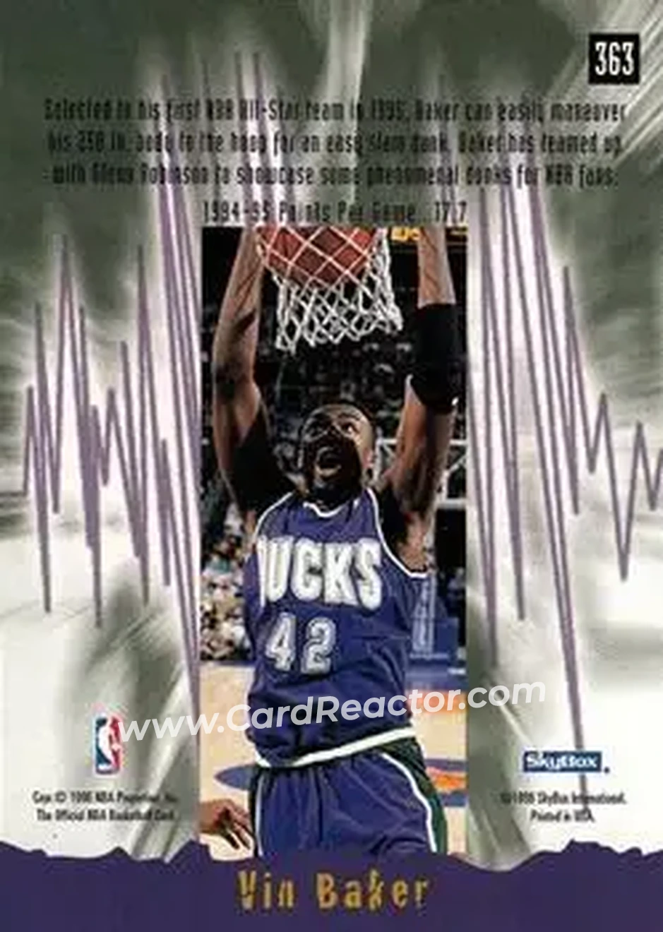 1995-96 Hoops #363 - Vin Baker - Milwaukee Bucks - Back