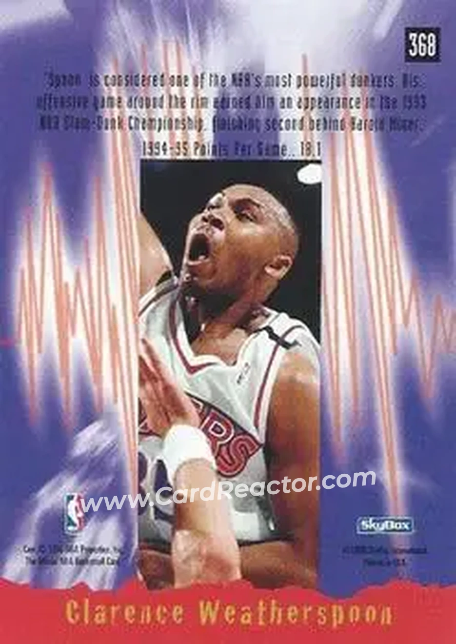 1995-96 Hoops #368 - Clarence Weatherspoon - Philadelphia 76ers - Back