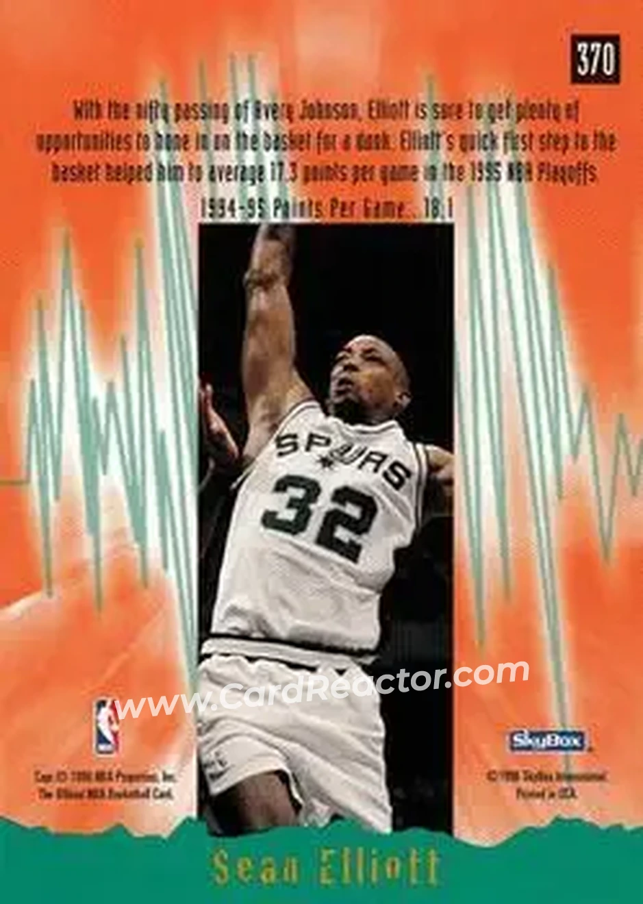 1995-96 Hoops #370 - Sean Elliott - San Antonio Spurs - Back