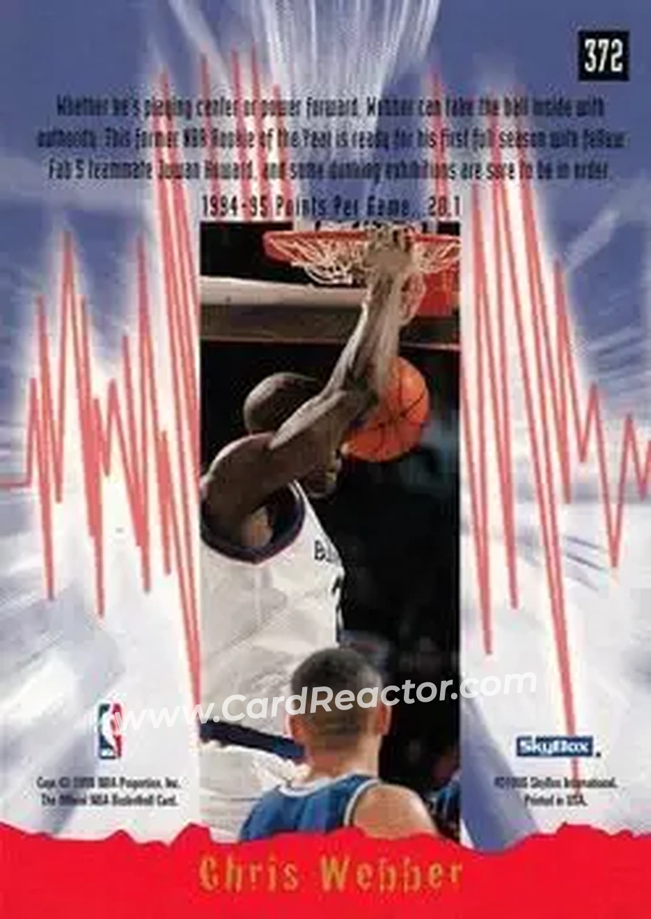 1995-96 Hoops #372 - Chris Webber - Washington Bullets - Back