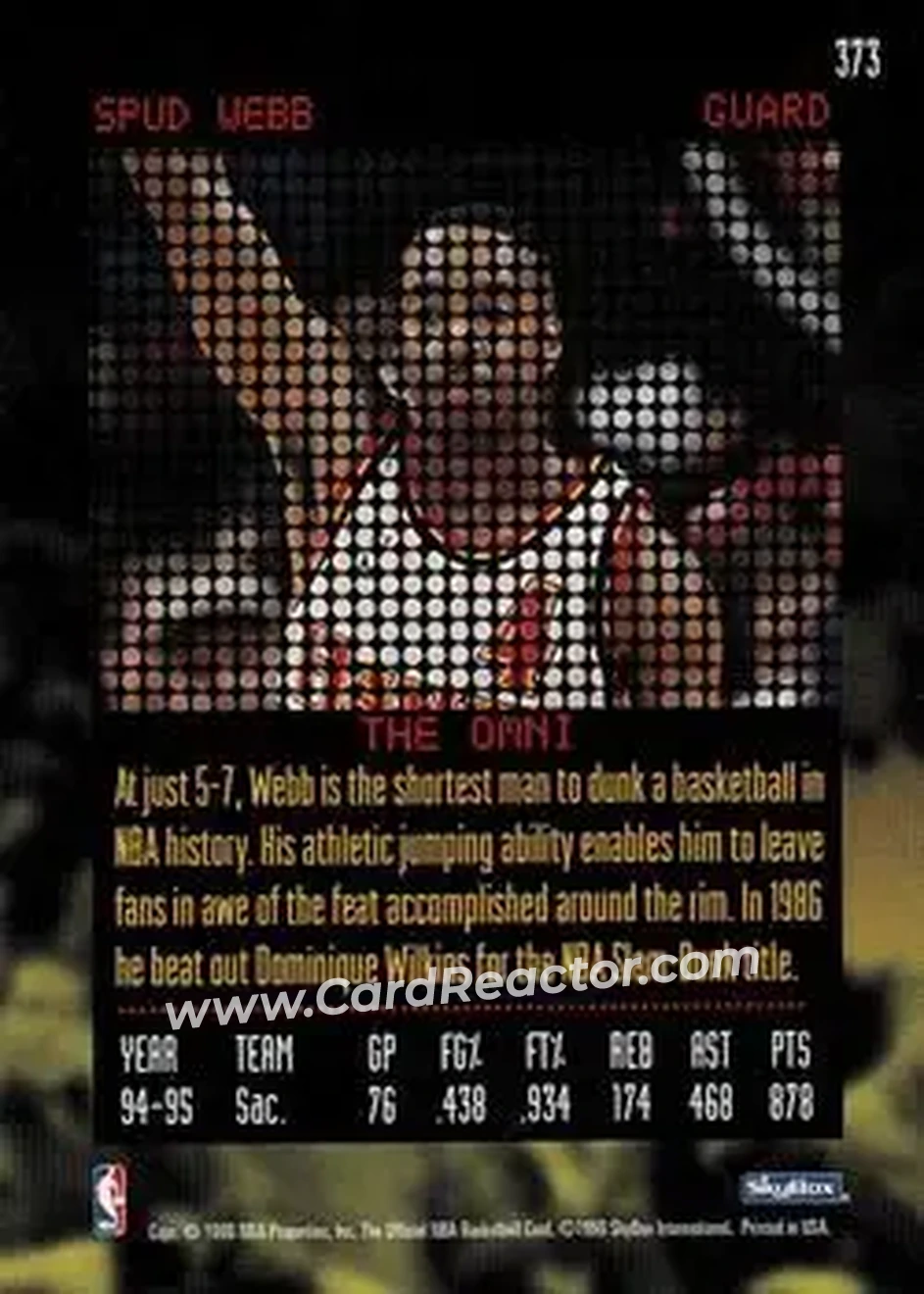 1995-96 Hoops #373 - Spud Webb - Atlanta Hawks - Back 1995-96 Hoops #373 - Spud Webb - Atlanta Hawks - Back