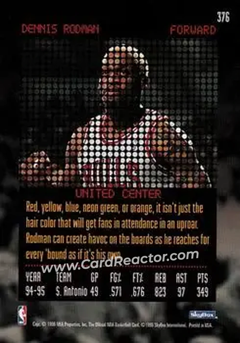 1995-96 Hoops #376 - Dennis Rodman - Chicago Bulls - Back