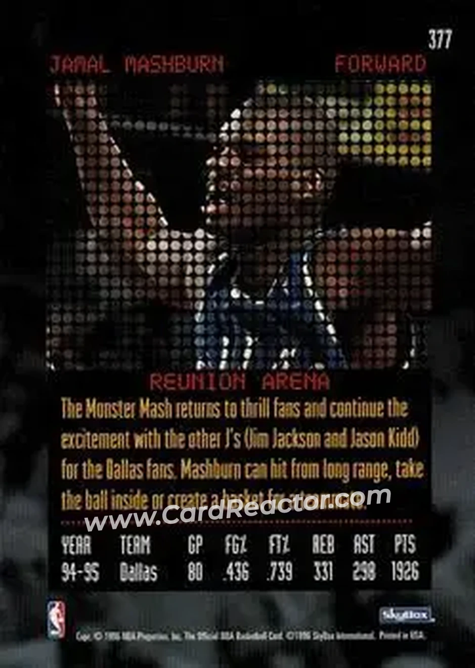 1995-96 Hoops #377 - Jamal Mashburn - Dallas Mavericks - Back