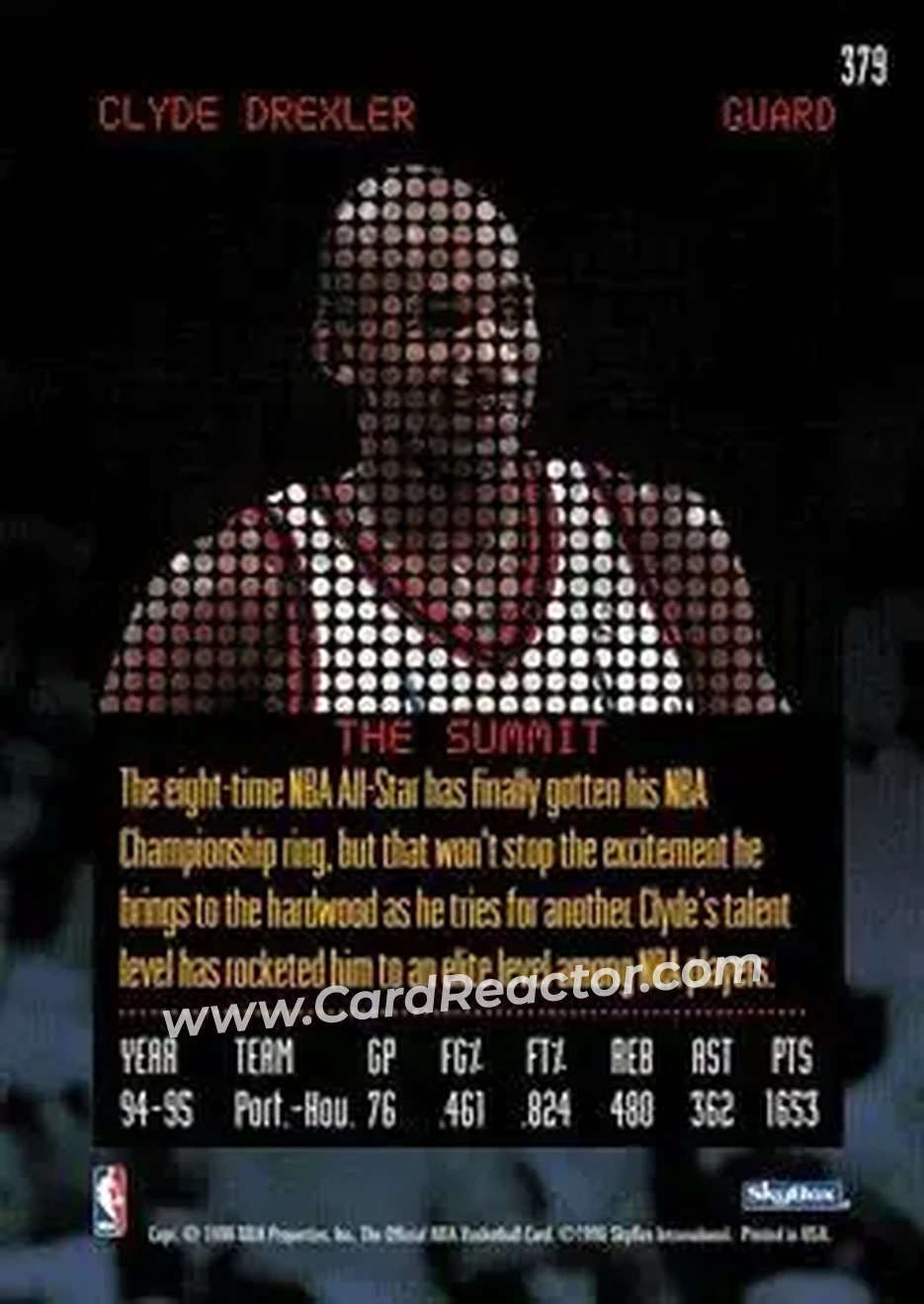 1995-96 Hoops #379 - Clyde Drexler - Houston Rockets - Back
