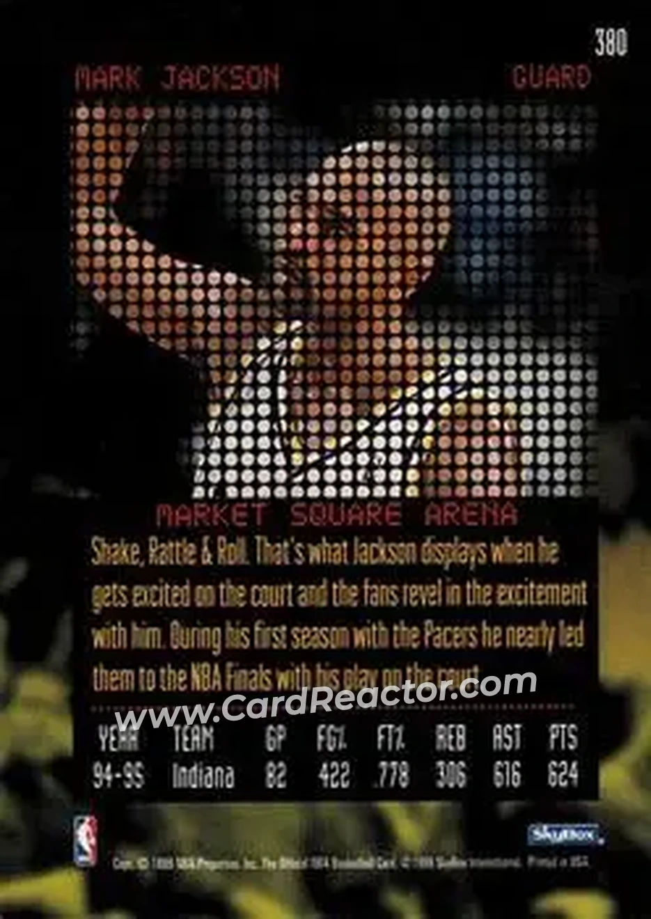 1995-96 Hoops #380 - Mark Jackson - Indiana Pacers - Back
