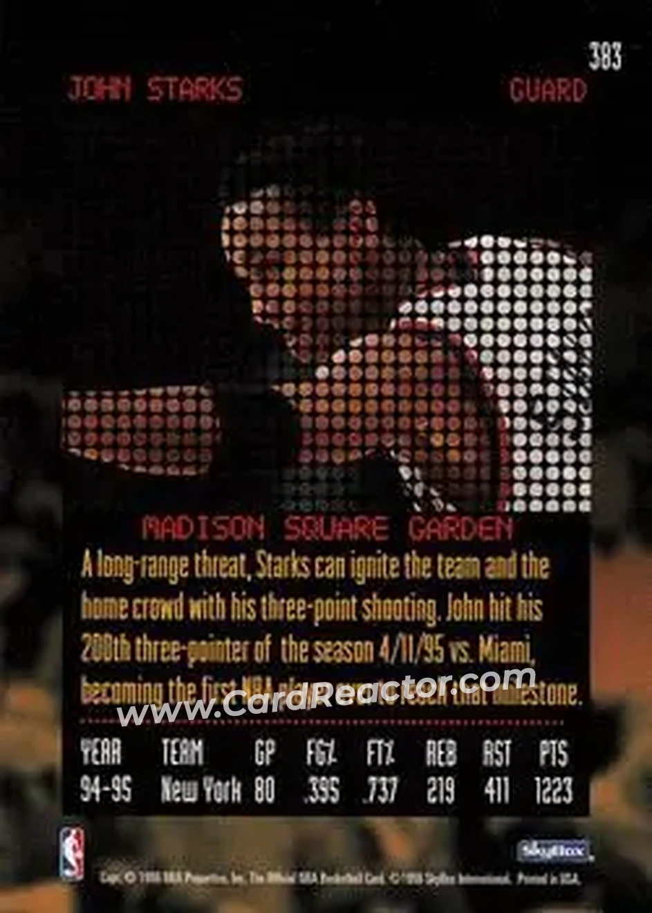 1995-96 Hoops #383 - John Starks - New York Knicks - Back