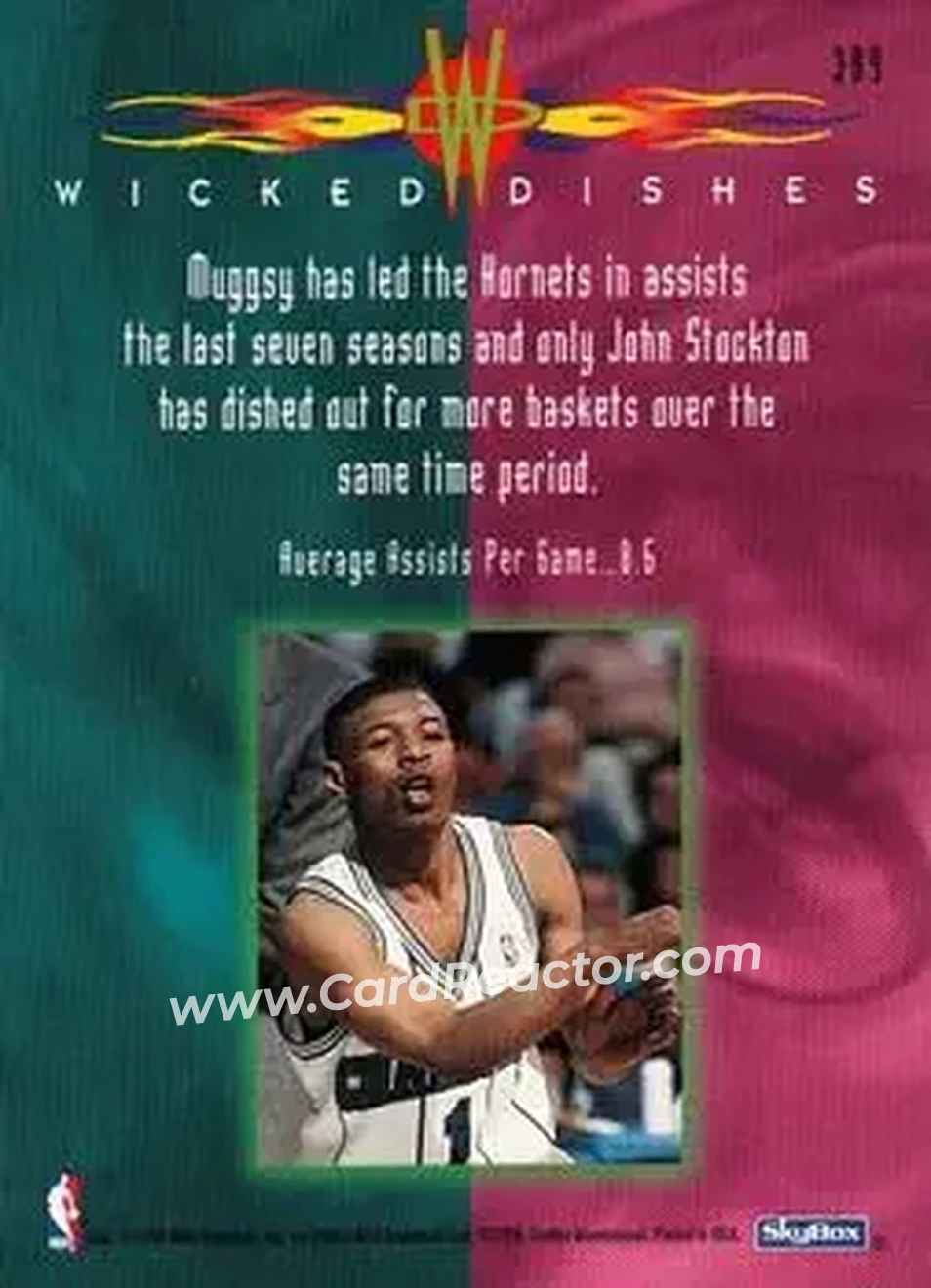 1995-96 Hoops #389 - Muggsy Bogues - Charlotte Hornets - Back