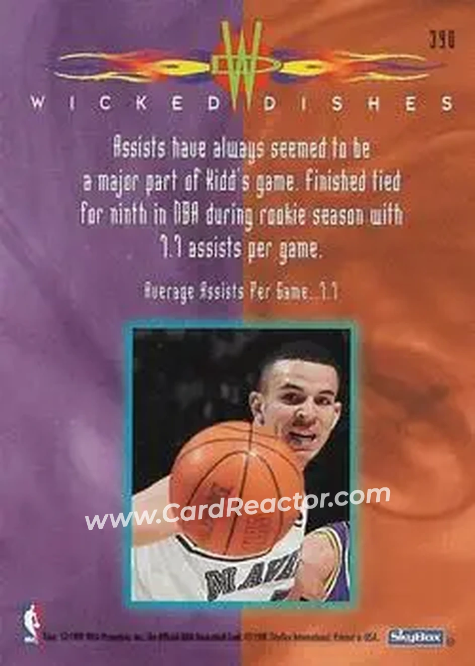 1995-96 Hoops #390 - Jason Kidd - Dallas Mavericks - Back