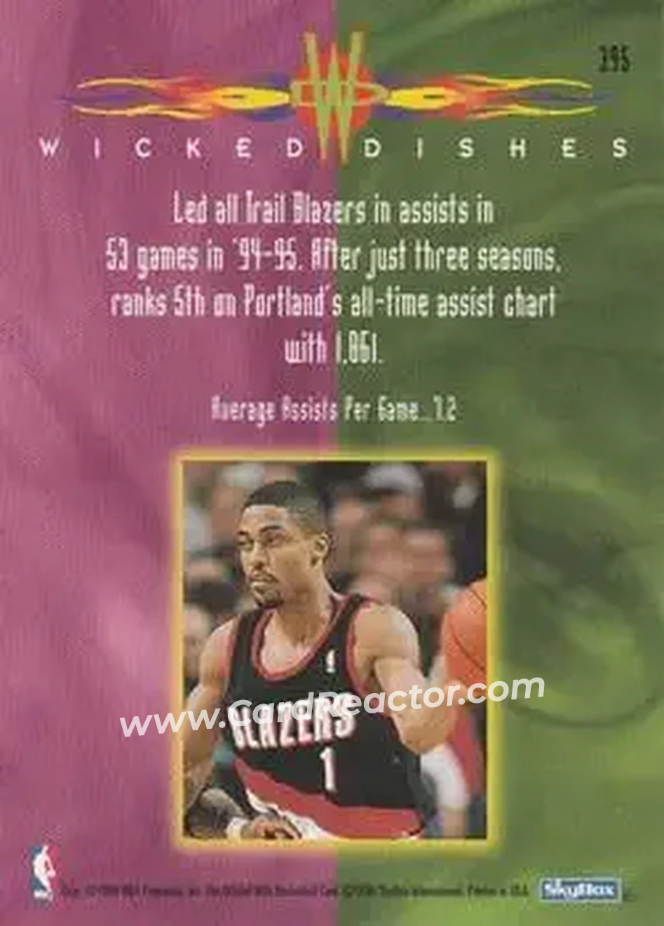 1995-96 Hoops #395 - Rod Strickland - Portland Trail Blazers - Back