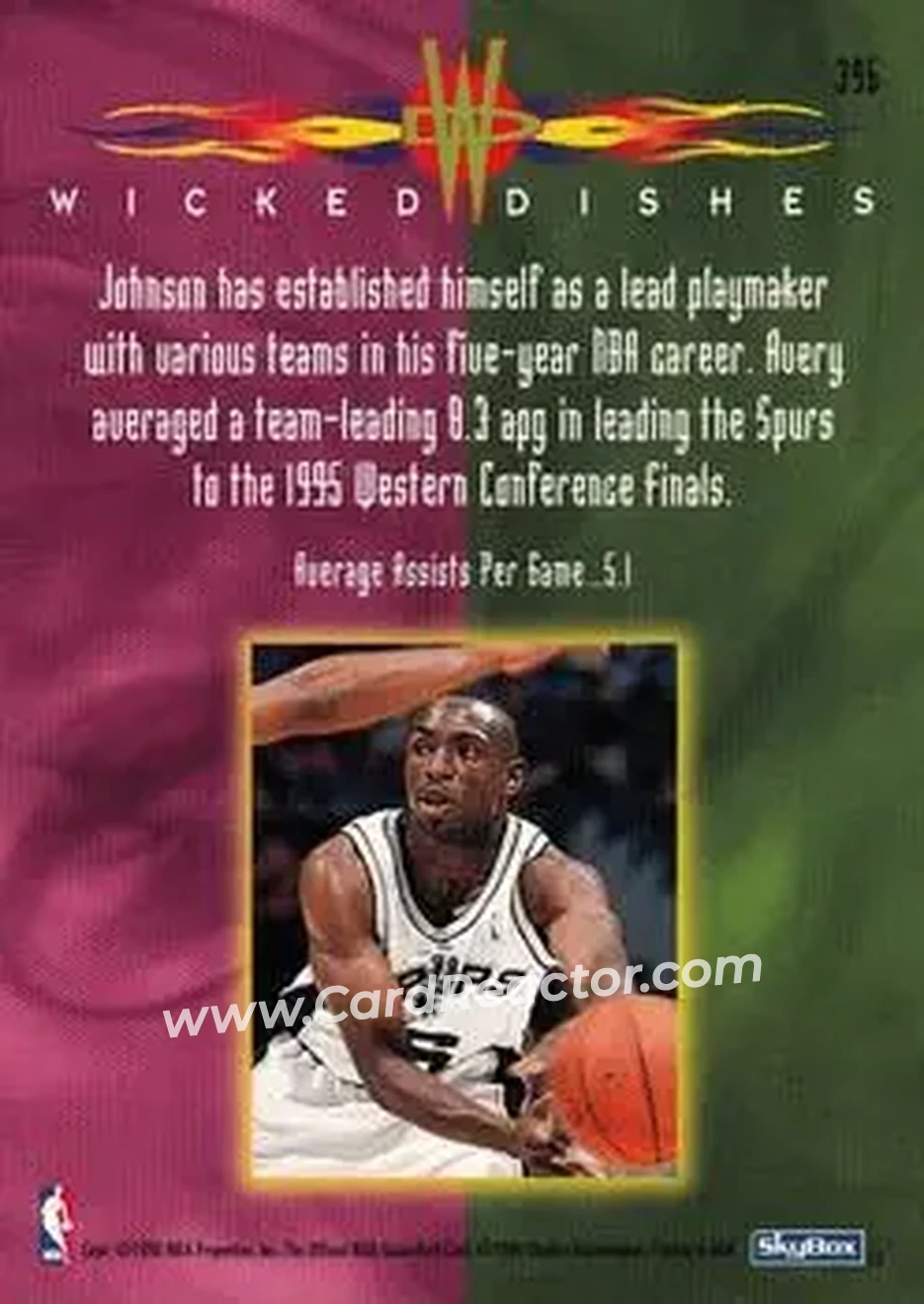 1995-96 Hoops #396 - Avery Johnson - San Antonio Spurs - Back