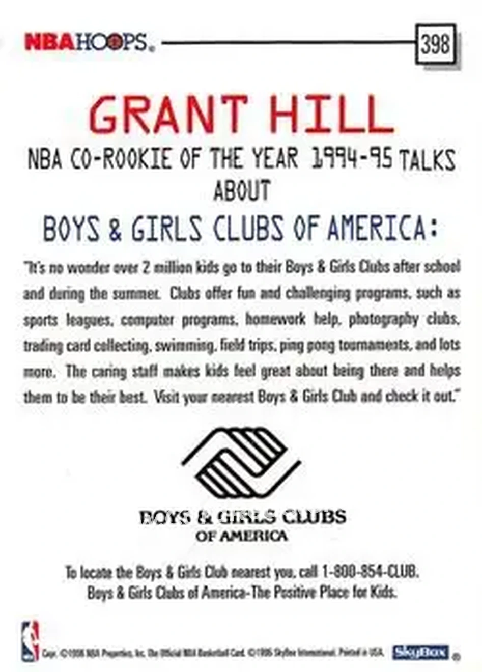 1995-96 Hoops #398 - Grant Hill - Back
