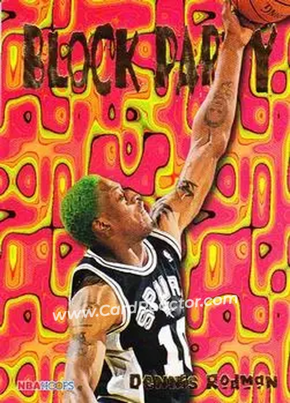 1995-96 Hoops - Block Party #2 - Dennis Rodman - San Antonio Spurs - Front