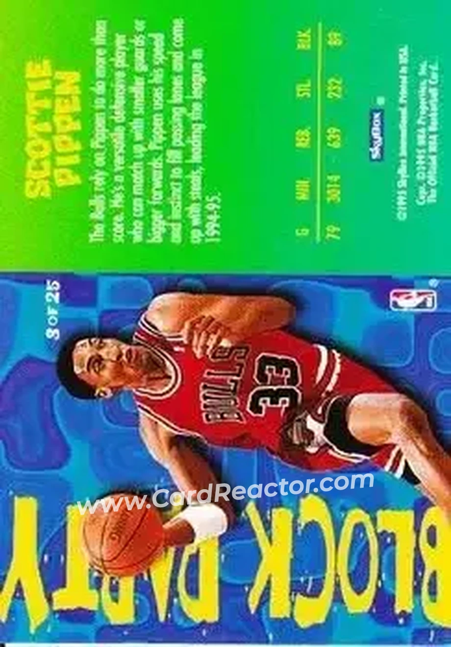 1995-96 Hoops - Block Party #3 - Scottie Pippen - Chicago Bulls - Back