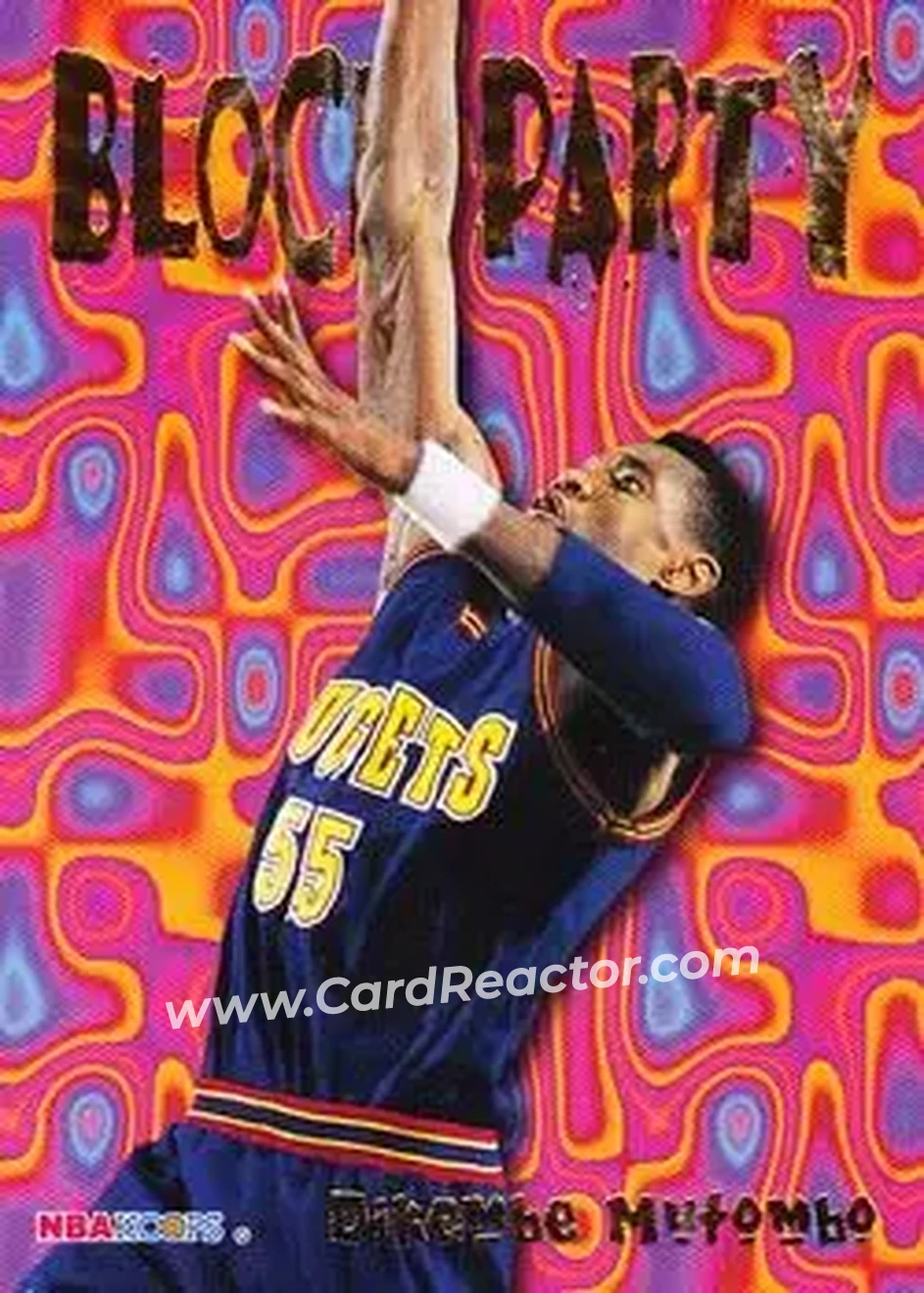 1995-96 Hoops - Block Party #4 - Dikembe Mutombo - Denver Nuggets - Front