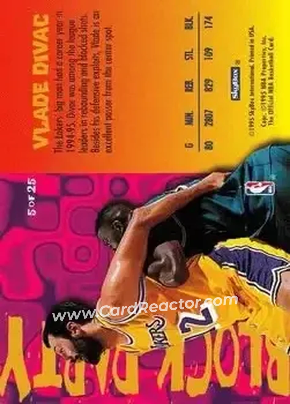 1995-96 Hoops - Block Party #5 - Vlade Divac - Los Angeles Lakers - Back