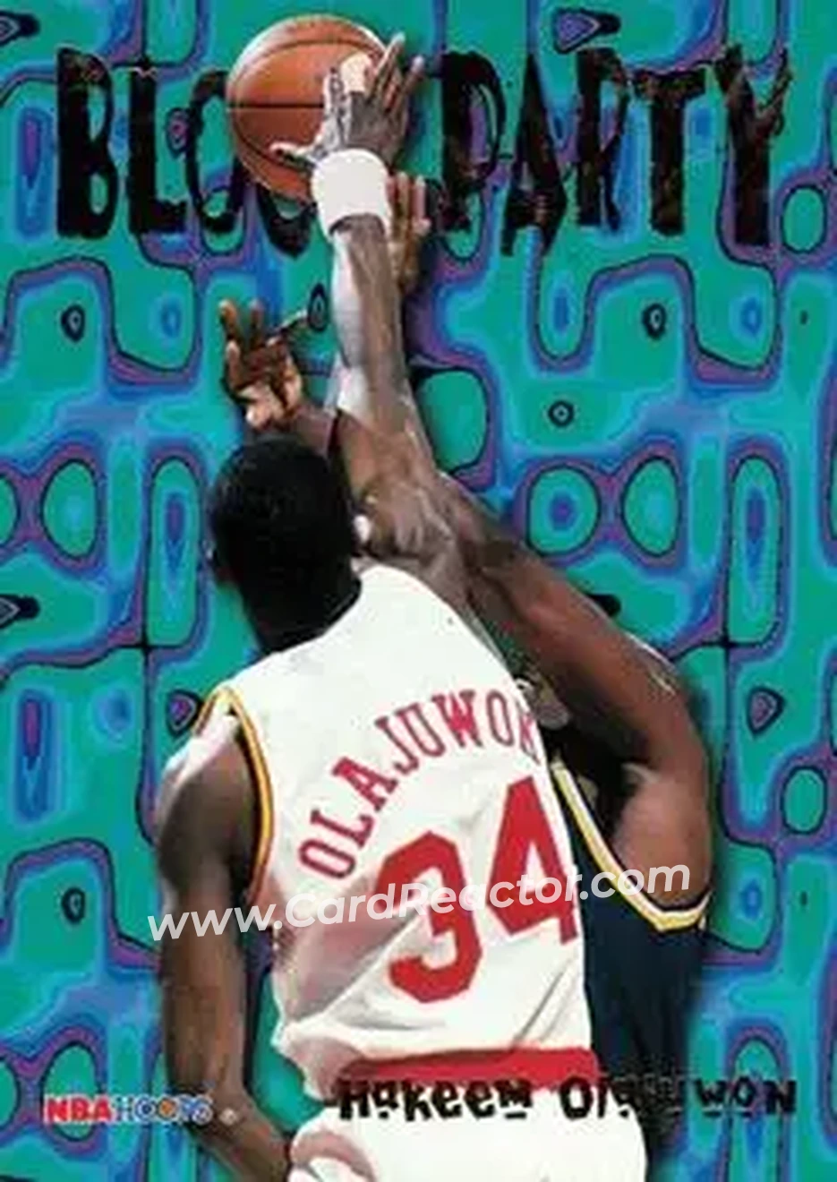 1995-96 Hoops - Block Party #8 - Hakeem Olajuwon - Houston Rockets - Front