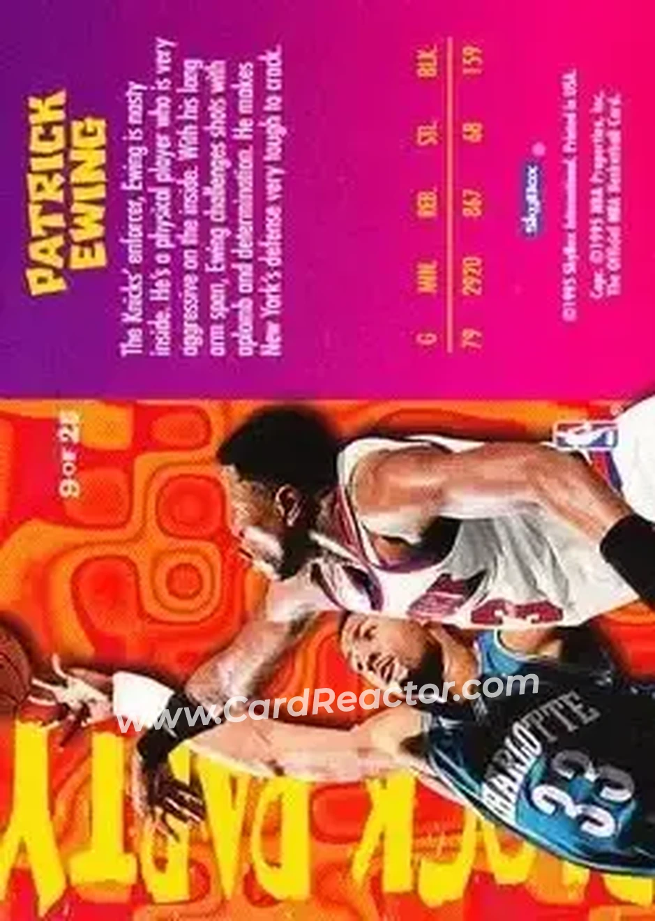 1995-96 Hoops - Block Party #9 - Patrick Ewing - New York Knicks - Back