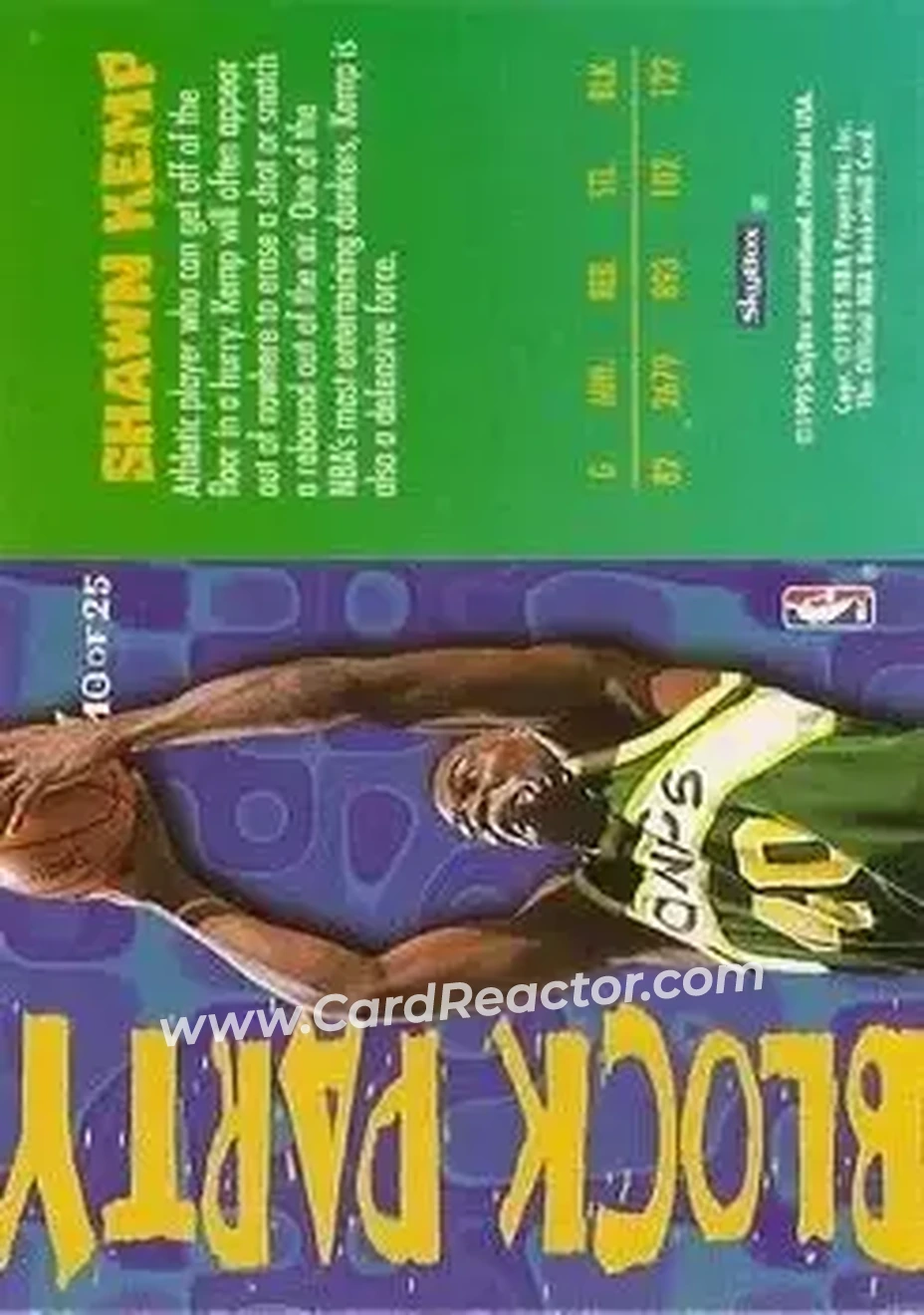 1995-96 Hoops - Block Party #10 - Shawn Kemp - Seattle SuperSonics - Back