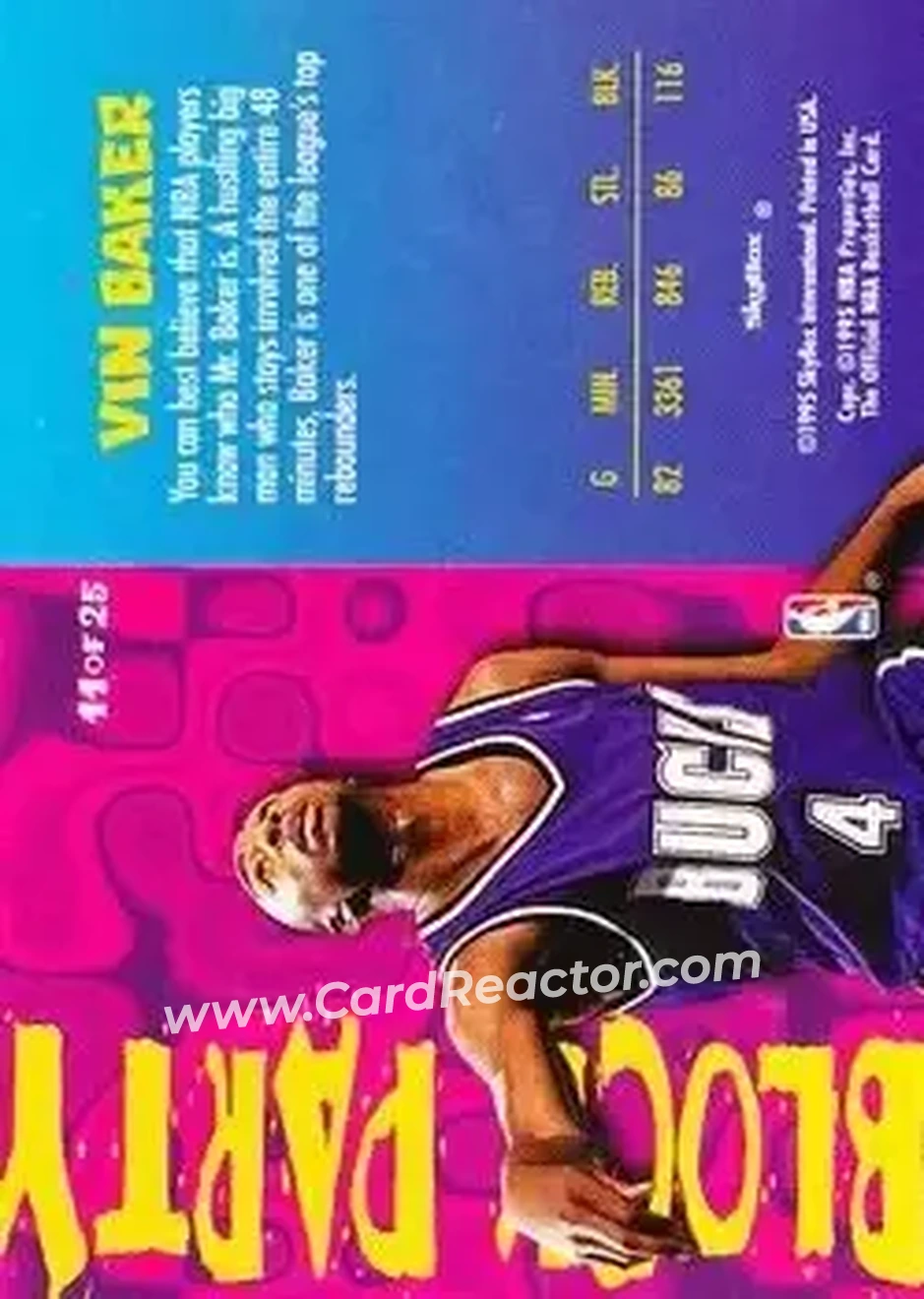 1995-96 Hoops - Block Party #11 - Vin Baker - Milwaukee Bucks - Back