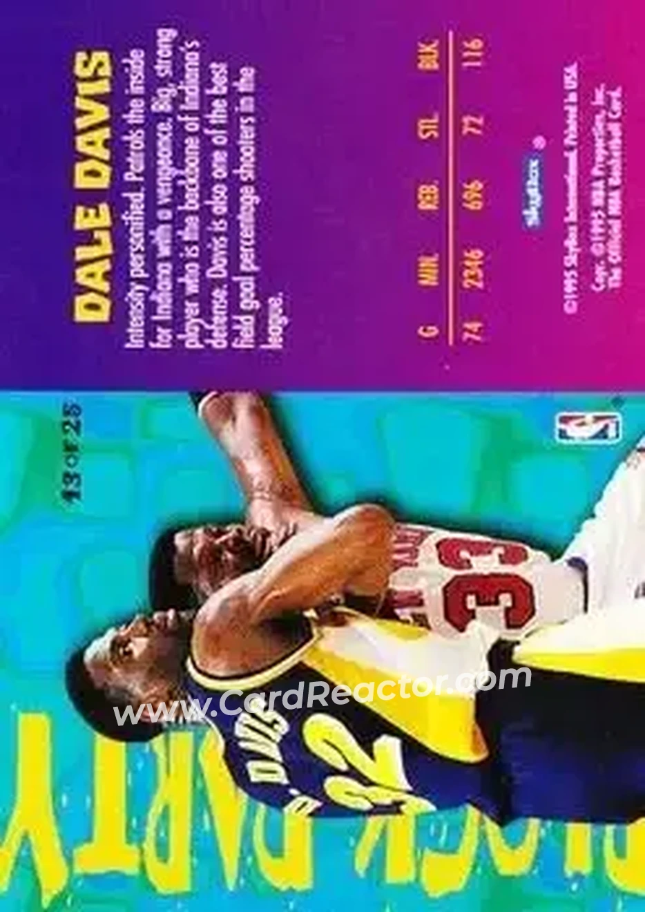 1995-96 Hoops - Block Party #13 - Dale Davis - Indiana Pacers - Back