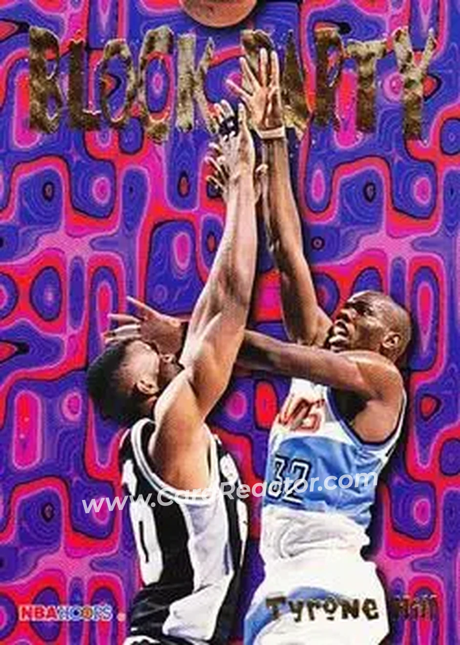 1995-96 Hoops - Block Party #17 - Tyrone Hill - Cleveland Cavaliers - Front