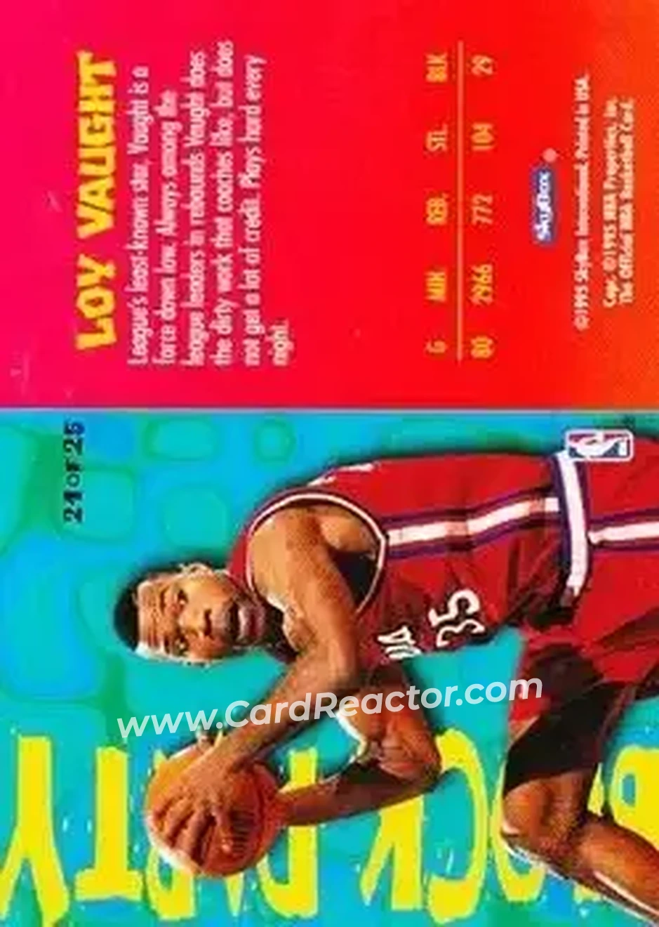 1995-96 Hoops - Block Party #21 - Loy Vaught - Los Angeles Clippers - Back