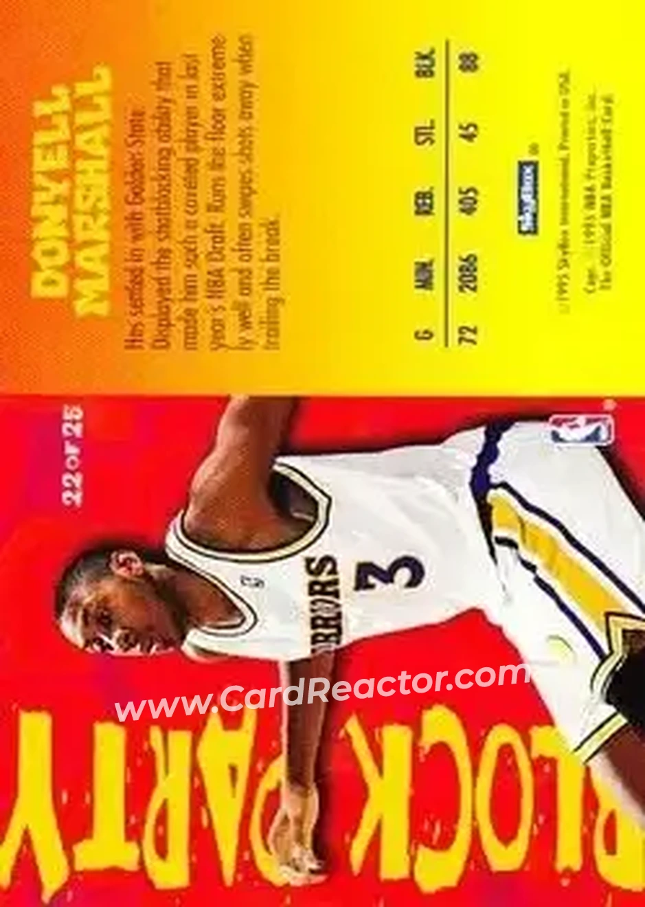 1995-96 Hoops - Block Party #22 - Donyell Marshall - Golden State Warriors - Back